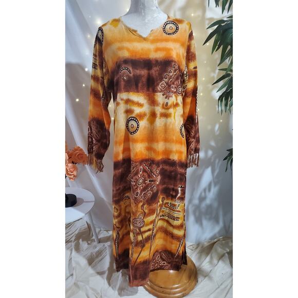 Vtg Shopping with Anthony Mark Hankins Tribal Native Kaftan Maxi Dress Size M - Picture 1 of 8